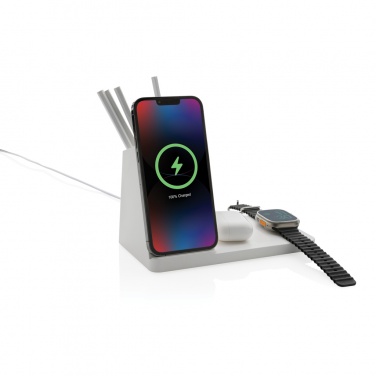 Logotrade corporate gift picture of: Ontario recycled plastic & bamboo 3-in-1 wireless charger