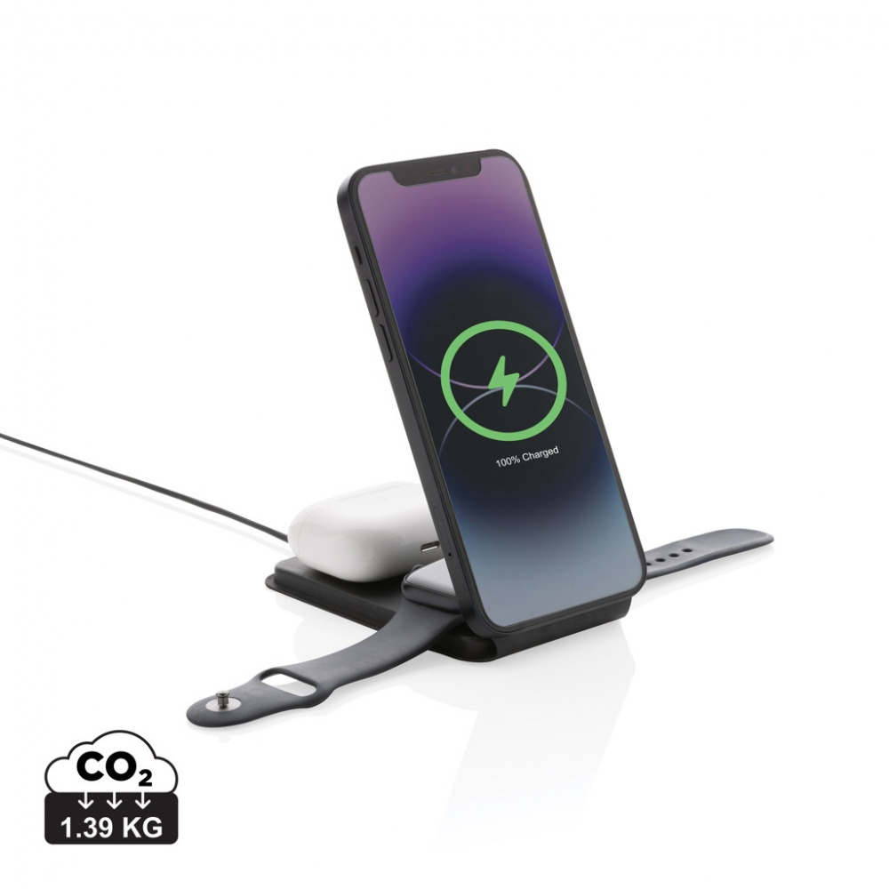 Logotrade promotional product image of: Swiss Peak RCS rPU 15W  3-in-1 magnetic wireless charger