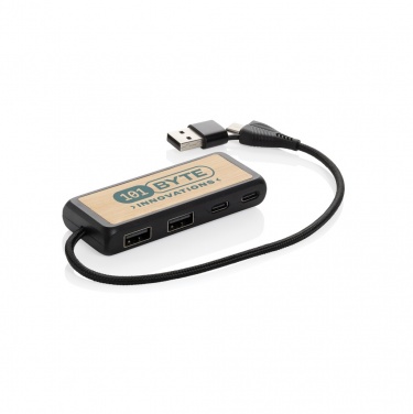 Logo trade corporate gift photo of: Link RCS recycled plastic and bamboo dual Input USB hub