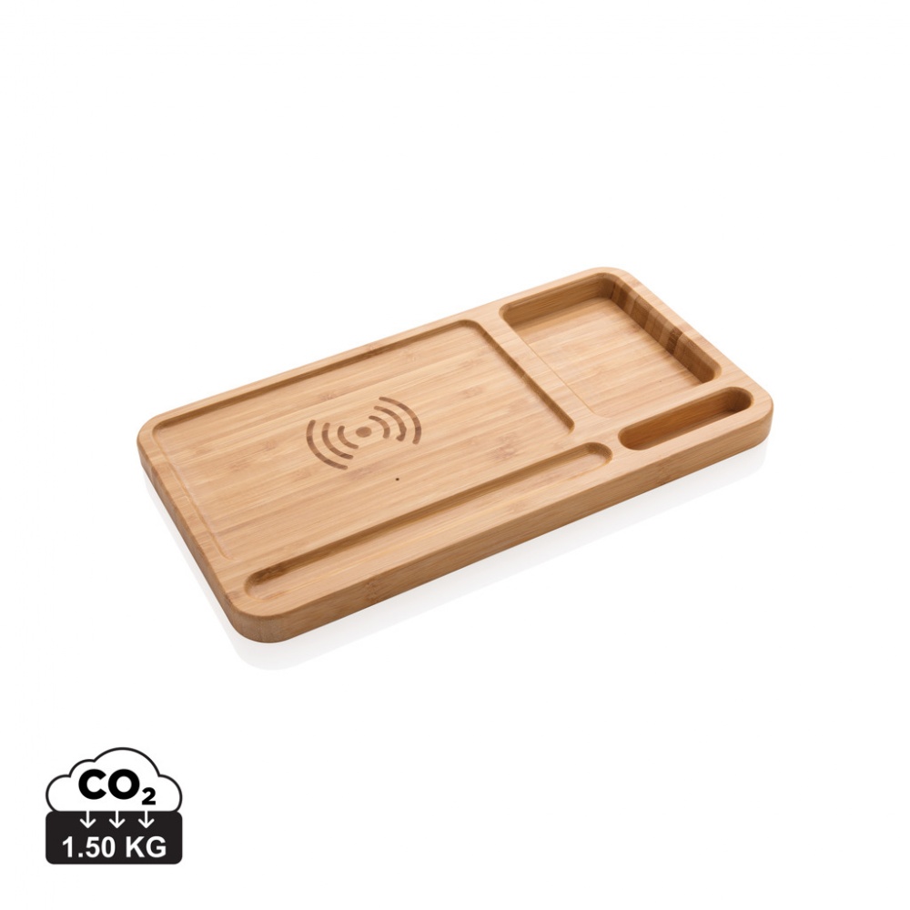 Logo trade promotional items image of: Bamboo desk organiser 5W wireless charger