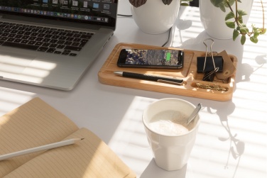 Logo trade promotional items picture of: Bamboo desk organiser 5W wireless charger