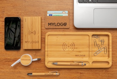 Logotrade promotional merchandise photo of: Bamboo desk organiser 5W wireless charger