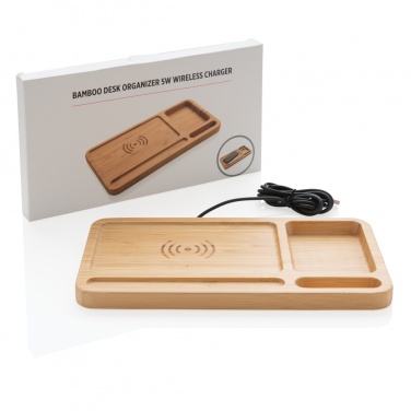 Logo trade promotional merchandise image of: Bamboo desk organiser 5W wireless charger