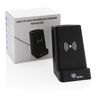 Logo trade promotional item photo of: Light up logo 5W wireless charging pen holder