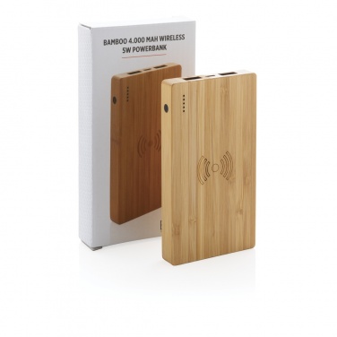 Logo trade promotional merchandise picture of: Bamboo 4.000 mAh wireless 5W Powerbank