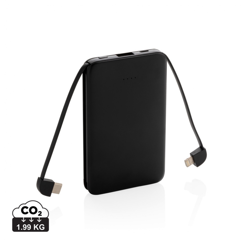 Logo trade promotional giveaways image of: 5.000 mAh Pocket Powerbank with integrated cables