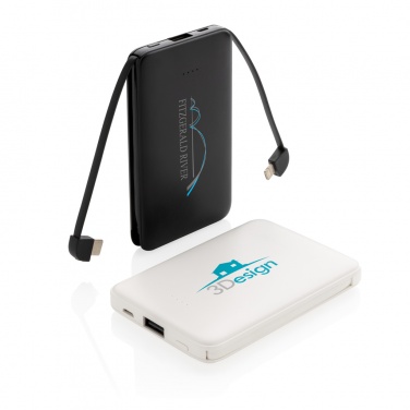 Logo trade promotional giveaway photo of: 5.000 mAh Pocket Powerbank with integrated cables