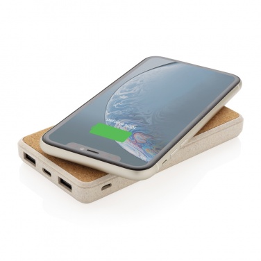 Logo trade promotional merchandise image of: Cork and Wheat Straw 8.000 mAh 5W wireless powerbank