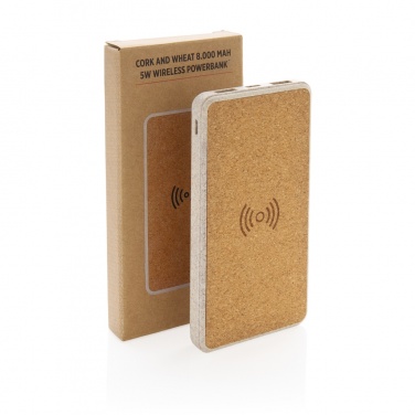 Logo trade advertising products image of: Cork and Wheat Straw 8.000 mAh 5W wireless powerbank