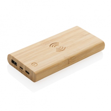 Logo trade promotional gift photo of: Bamboo 8.000 mAh 5W wireless powerbank