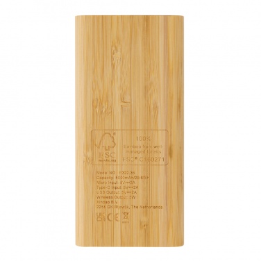 Logo trade promotional giveaways image of: Bamboo 8.000 mAh 5W wireless powerbank