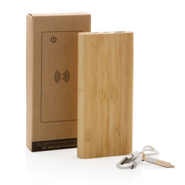 Logo trade promotional gifts picture of: Bamboo 8.000 mAh 5W wireless powerbank