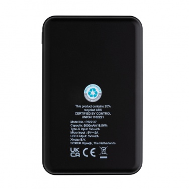 Logo trade promotional gifts image of: RCS recycled plastic 5.000 mAh Powerbank