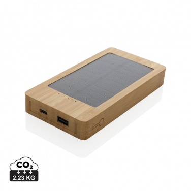 Logo trade promotional merchandise image of: Sunwick 10.000 mAh Bamboo solar powerbank