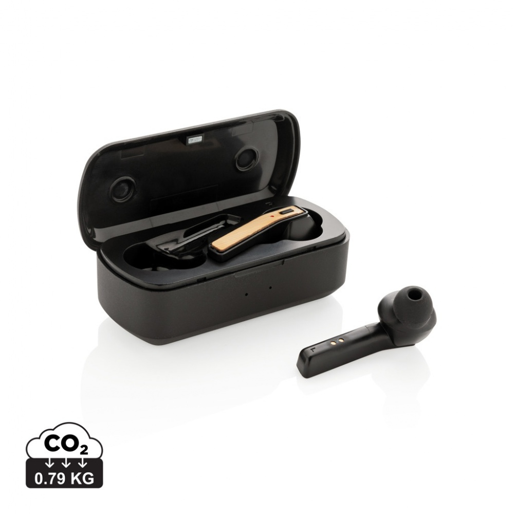 Logo trade promotional giveaways image of: Bamboo Free Flow TWS earbuds in case