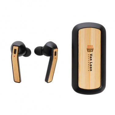 Logo trade corporate gifts image of: Bamboo Free Flow TWS earbuds in case