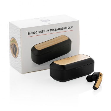 Logo trade promotional gifts image of: Bamboo Free Flow TWS earbuds in case