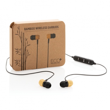 Logo trade promotional gifts picture of: Bamboo wireless earbuds