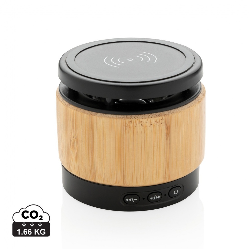 Logotrade promotional merchandise picture of: Bamboo wireless charger speaker