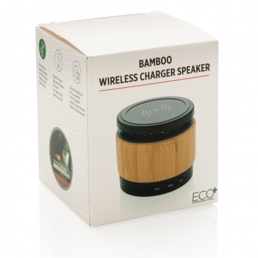 Logo trade promotional item photo of: Bamboo wireless charger speaker