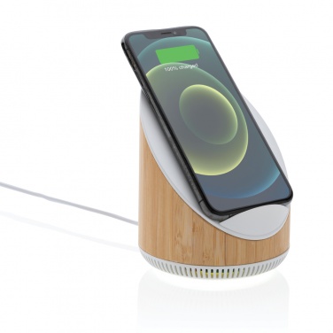 Logo trade promotional gifts picture of: Ovate bamboo 5W speaker with 15W wireless charger