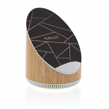 Logo trade business gifts image of: Ovate bamboo 5W speaker with 15W wireless charger