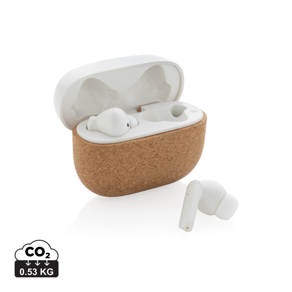 Logo trade advertising products image of: Oregon RCS recycled plastic and cork TWS earbuds