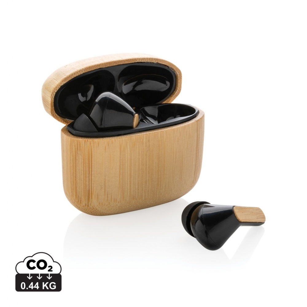 Logo trade promotional giveaway photo of: Bamboo TWS earbuds with RCS recycled plastic