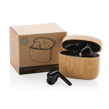 Logo trade promotional merchandise image of: Bamboo TWS earbuds with RCS recycled plastic