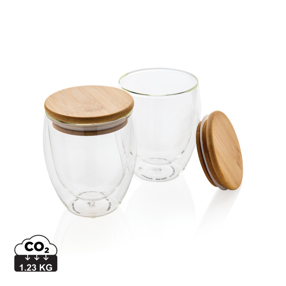 Logotrade advertising products photo of: Double wall borosilicate glass with bamboo lid 250ml 2pc set