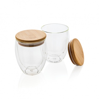 Logo trade promotional items picture of: Double wall borosilicate glass with bamboo lid 250ml 2pc set