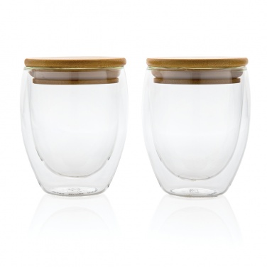 Logotrade advertising products photo of: Double wall borosilicate glass with bamboo lid 250ml 2pc set