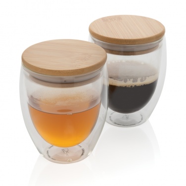 Logo trade promotional giveaways picture of: Double wall borosilicate glass with bamboo lid 250ml 2pc set