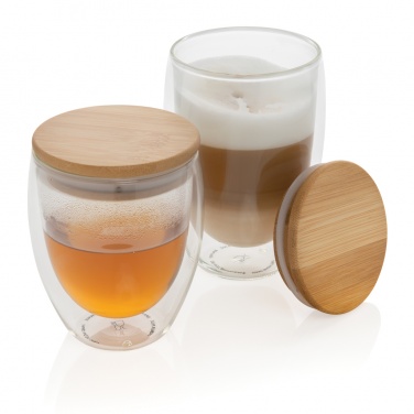 Logo trade promotional gifts picture of: Double wall borosilicate glass with bamboo lid 250ml 2pc set