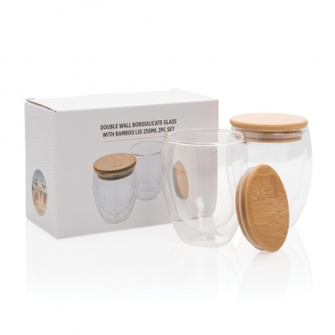 Logotrade business gift image of: Double wall borosilicate glass with bamboo lid 250ml 2pc set