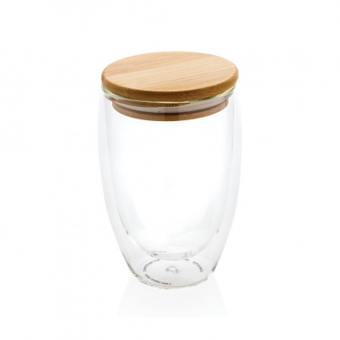 Logo trade promotional merchandise picture of: Double wall borosilicate glass with bamboo lid 350ml