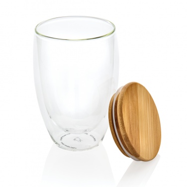 Logo trade corporate gifts image of: Double wall borosilicate glass with bamboo lid 350ml