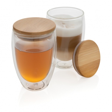 Logo trade promotional item photo of: Double wall borosilicate glass with bamboo lid 350ml