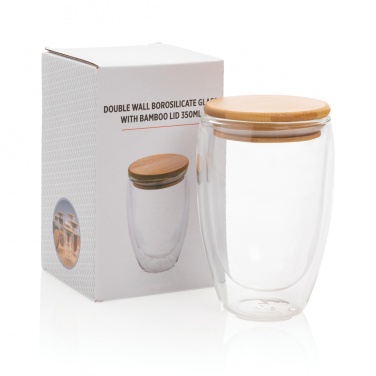 Logotrade business gift image of: Double wall borosilicate glass with bamboo lid 350ml