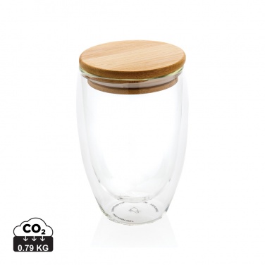 Logo trade promotional giveaway photo of: Double wall borosilicate glass with bamboo lid 350ml