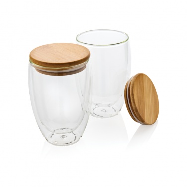 Logo trade promotional items picture of: Double wall borosilicate glass with bamboo lid 350ml 2pc set