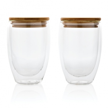 Logotrade corporate gift picture of: Double wall borosilicate glass with bamboo lid 350ml 2pc set