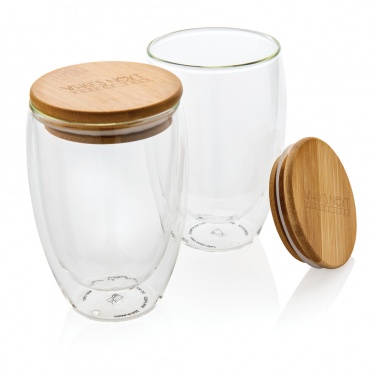 Logo trade promotional giveaways image of: Double wall borosilicate glass with bamboo lid 350ml 2pc set