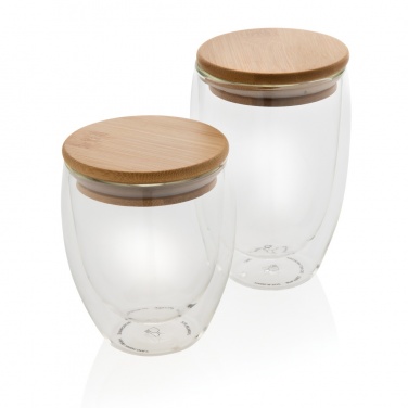 Logotrade promotional item image of: Double wall borosilicate glass with bamboo lid 350ml 2pc set