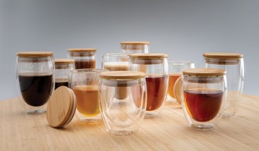 Logo trade corporate gift photo of: Double wall borosilicate glass with bamboo lid 350ml 2pc set