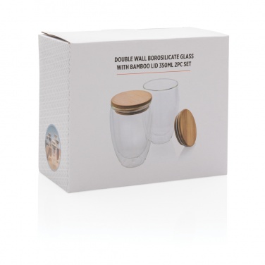 Logotrade business gift image of: Double wall borosilicate glass with bamboo lid 350ml 2pc set