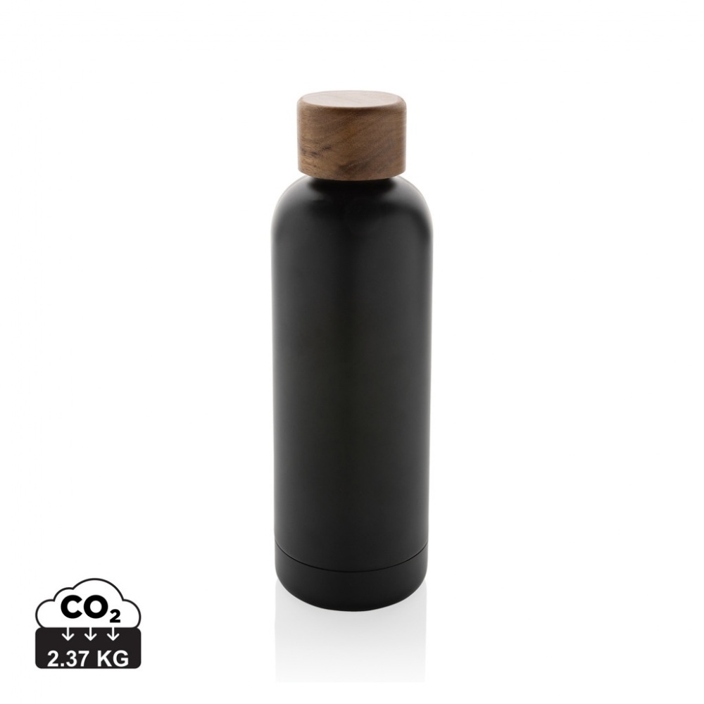 Logo trade promotional merchandise image of: Wood RCS certified recycled stainless steel vacuum bottle