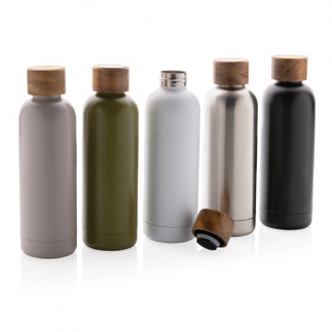 Logo trade promotional gift photo of: Wood RCS certified recycled stainless steel vacuum bottle