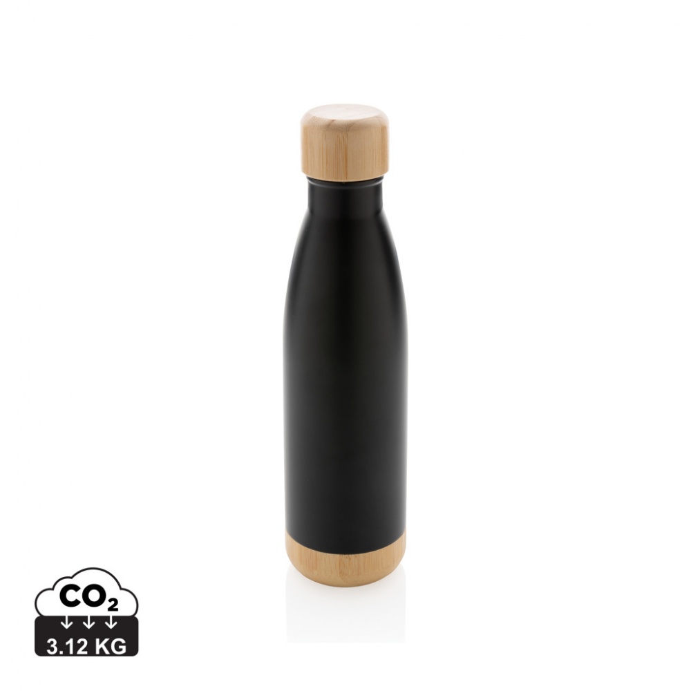 Logo trade promotional items image of: Vacuum stainless steel bottle with bamboo lid and bottom