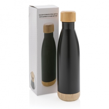 Logo trade promotional merchandise image of: Vacuum stainless steel bottle with bamboo lid and bottom